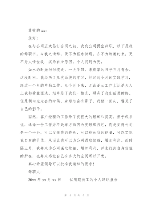 试用期员工的个人辞职报告.docx