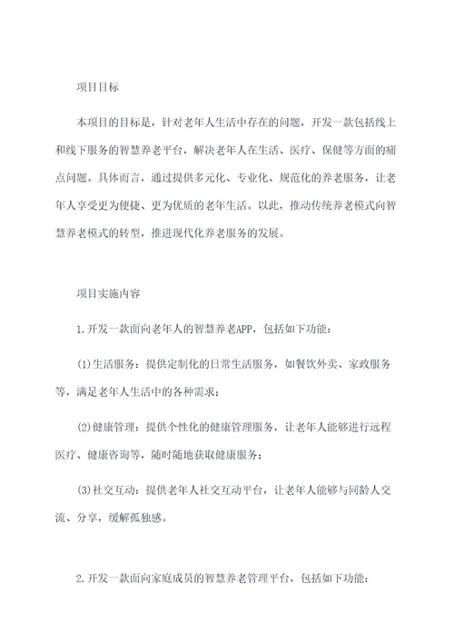 互联网智慧养老项目计划书