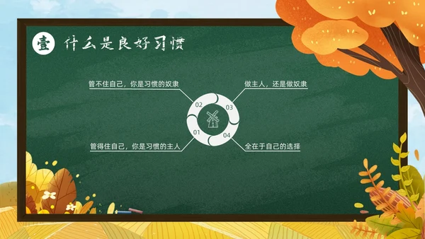 秋天黄色简约黑板培养好习惯成就好人生说课ppt
