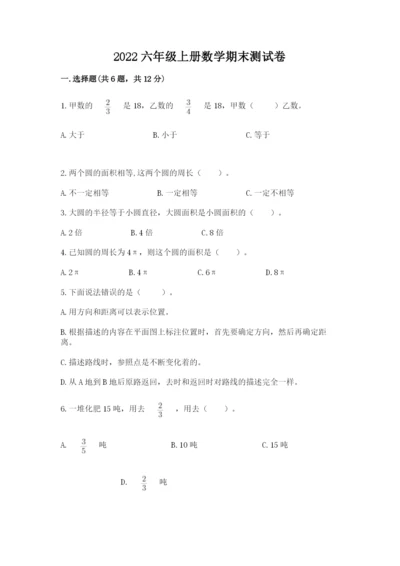 2022六年级上册数学期末测试卷附完整答案（典优）.docx