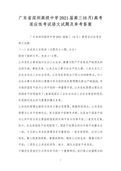 广东省深圳高级中学2021届高三(6月)高考适应性考试语文试题及参考答案.docx