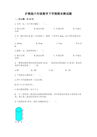 沪教版六年级数学下学期期末测试题（培优）.docx