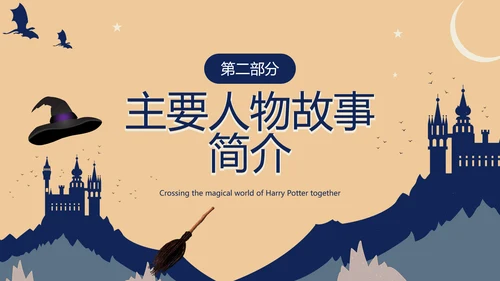 黄色蓝色卡通风哈利波特PPT模板电影