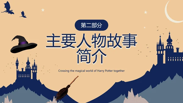 黄色蓝色卡通风哈利波特PPT模板电影