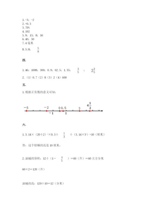 小学六年级下册数学摸底考试题附参考答案（模拟题）.docx