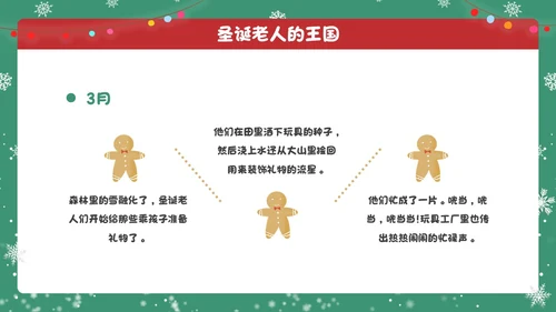 红绿色卡通圣诞节活动圣诞老人的王国学校主题班会课件PPT模板