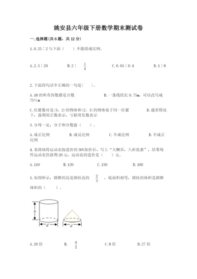 姚安县六年级下册数学期末测试卷有精品答案.docx
