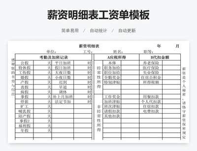 薪资明细表工资单模板