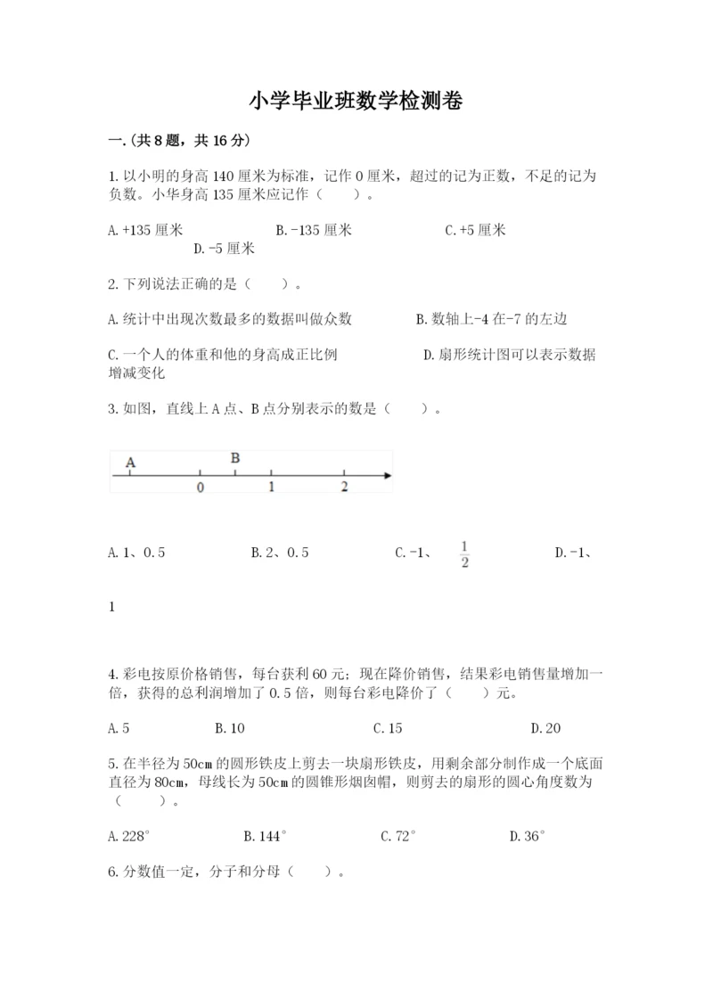 小学毕业班数学检测卷完整版.docx