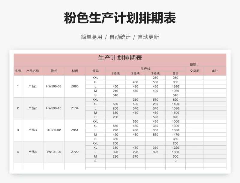 粉色生产计划排期表