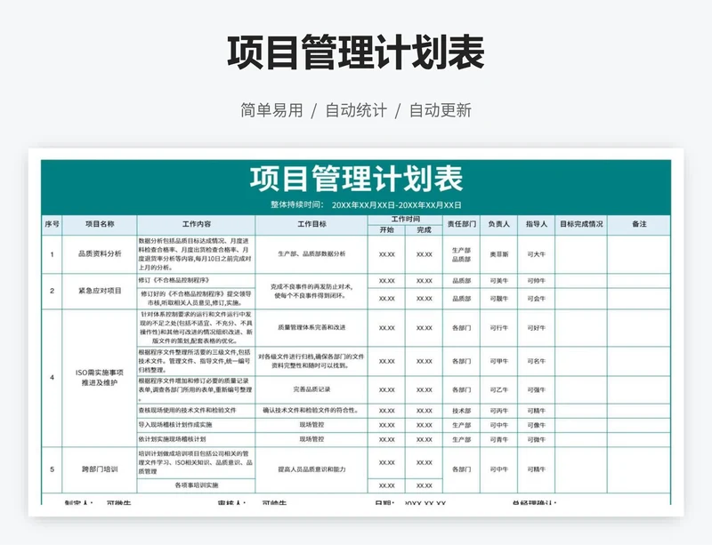 项目管理计划表