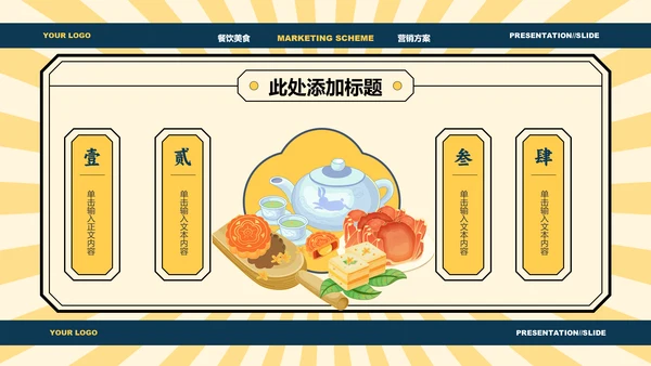 黄色中国风中秋美食营销方案PPT演示模板