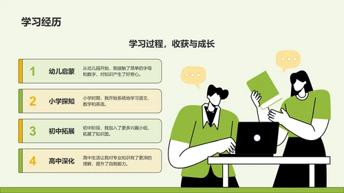 绿色插画风新生自我介绍PPT模板