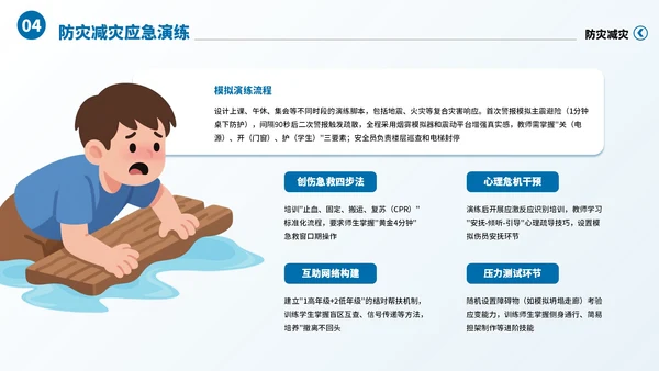 蓝色卡通风防灾减灾意识知识科普主题班会PPT模板