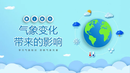 蓝色清新卡通儿童立体图标气象知识科普主题班会PPT世界气象日