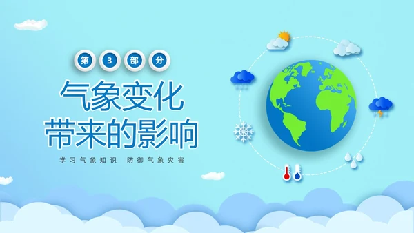 蓝色清新卡通儿童立体图标气象知识科普主题班会PPT世界气象日
