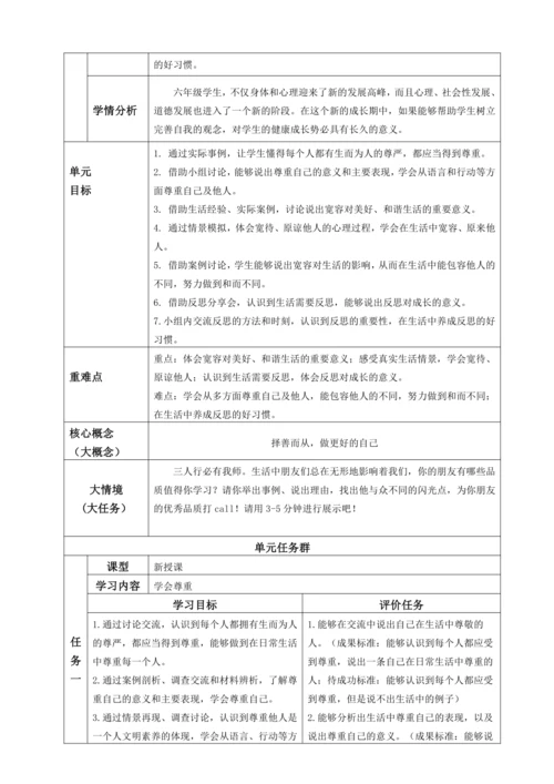 六年级下册第 一单元大单元任务群教学设计