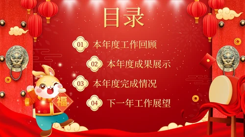 红色中国风开门红年终总结汇报PPT模板