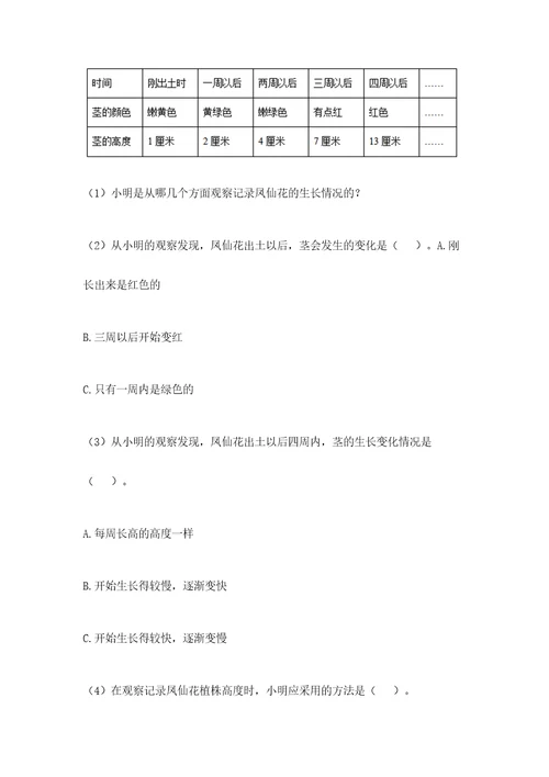 教科版科学四年级下册第一单元《植物的生长变化》测试卷（综合卷）