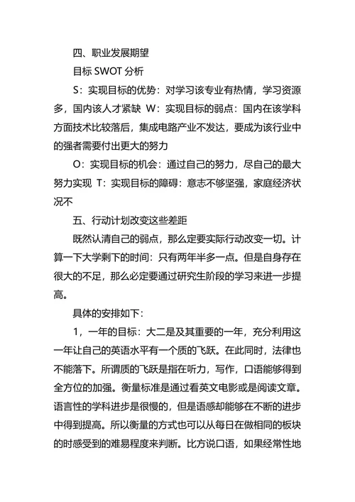 微电子学专业大学生职业生涯规划书