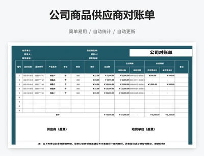 公司商品供应商对账单