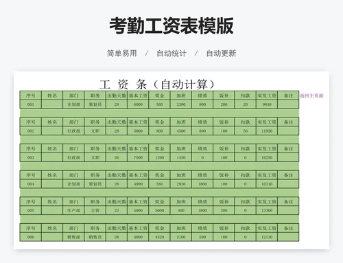 考勤工资表模版