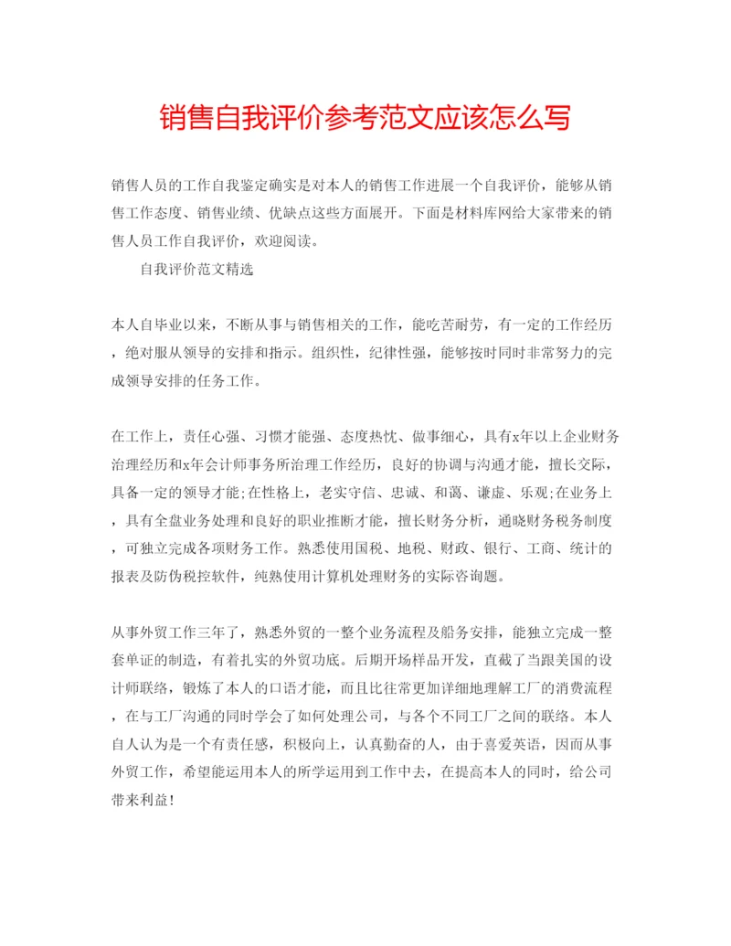 精编销售自我评价参考范文应该怎么写.docx