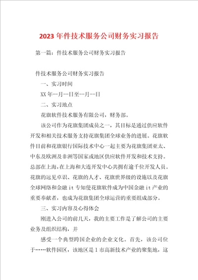 2023年件技术服务公司财务实习报告
