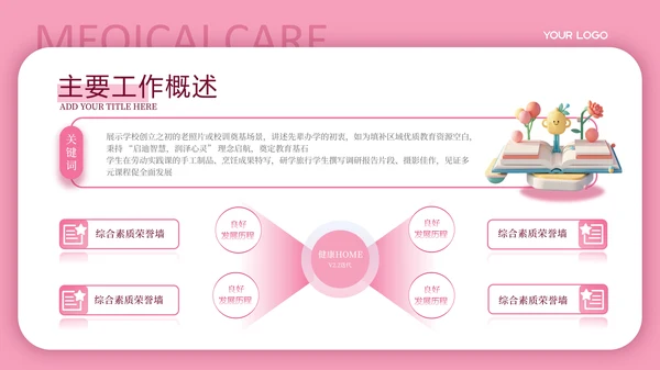 粉色3D卡通教育汇报PPT模板