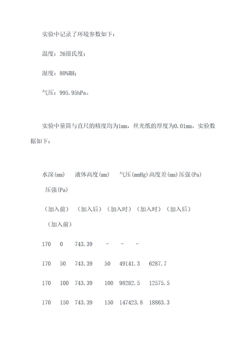 自制压力计实验报告