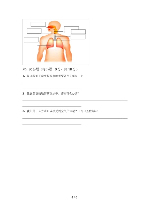 大象版三年级科学上册期末考试题一