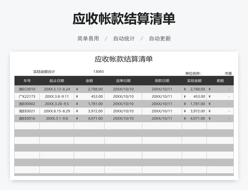 应收帐款结算清单