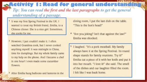 【优质阅读公开课课件】Unit 4 Time to celebrate Understanding 