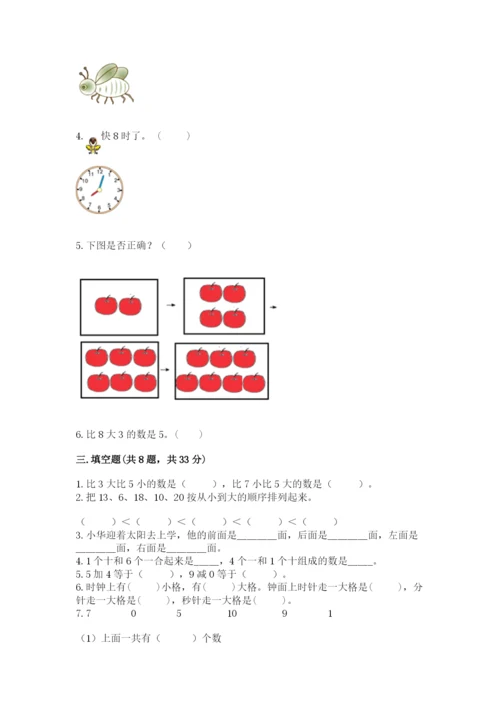 小学数学试卷一年级上册数学期末测试卷（中心小学）.docx