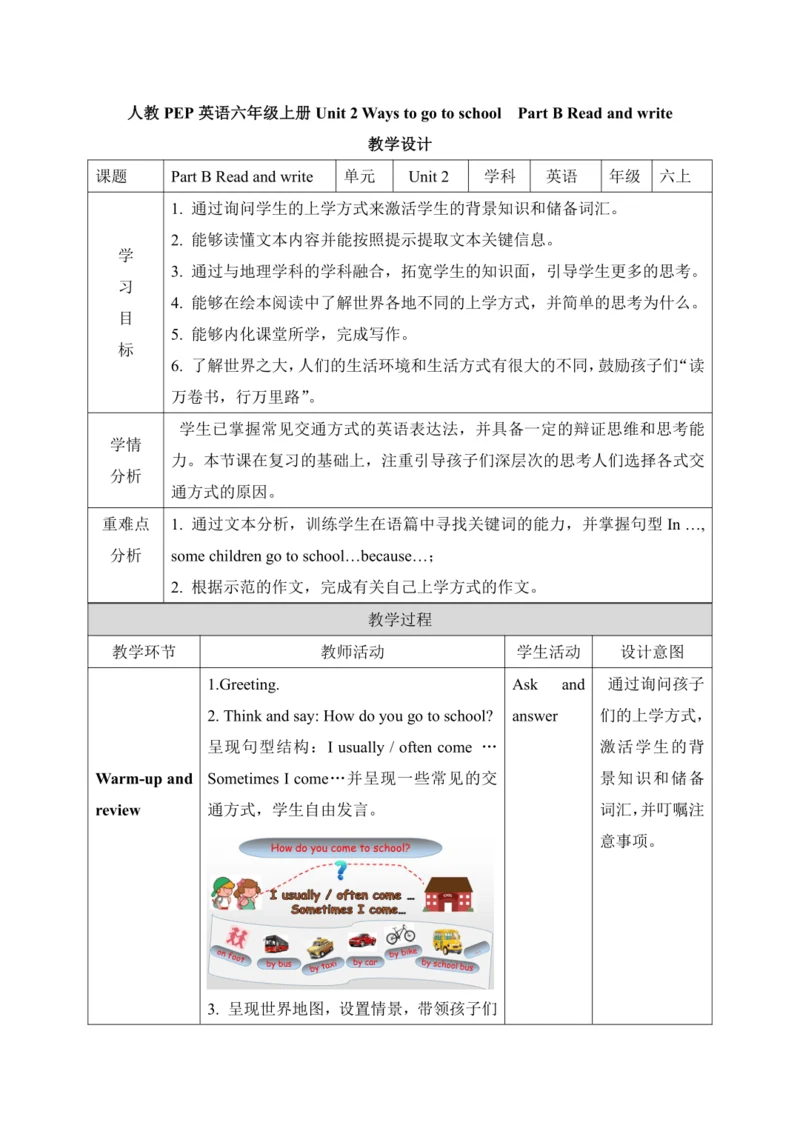 Unit 2 Ways to go to school  Part B Read and write