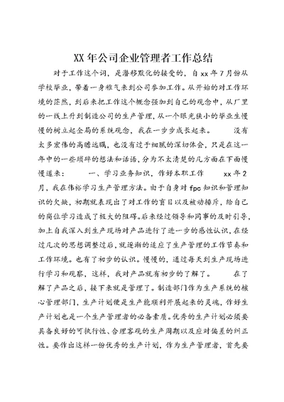 XX年公司企业管理者工作总结 (3)