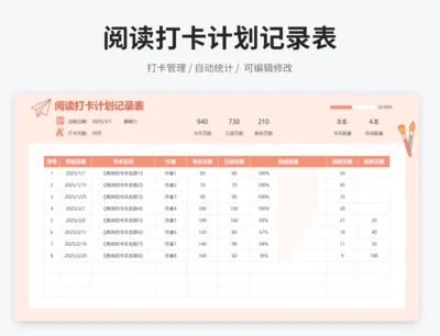 阅读打卡计划记录表