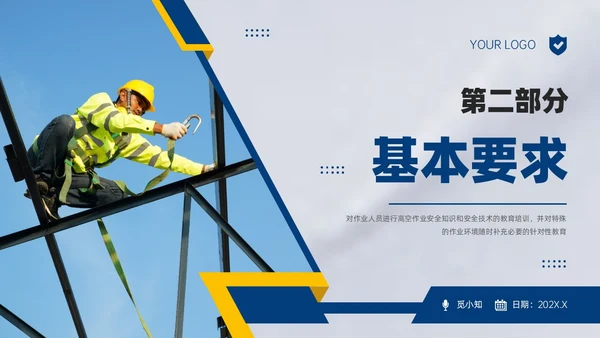 蓝黄商务实拍高空作业安全管理培训PPT课件