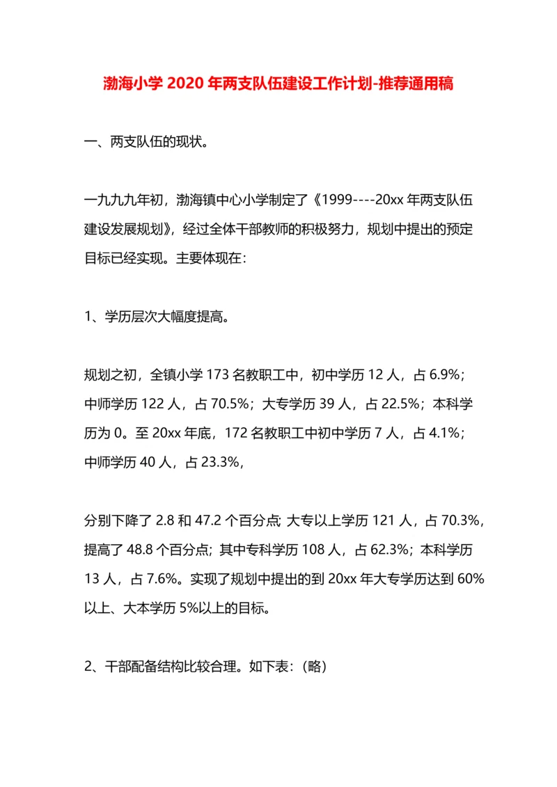 渤海小学2020年两支队伍建设工作计划.docx