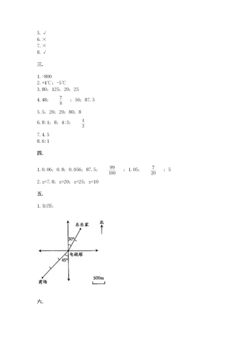 小学六年级数学期末自测题附参考答案（轻巧夺冠）.docx