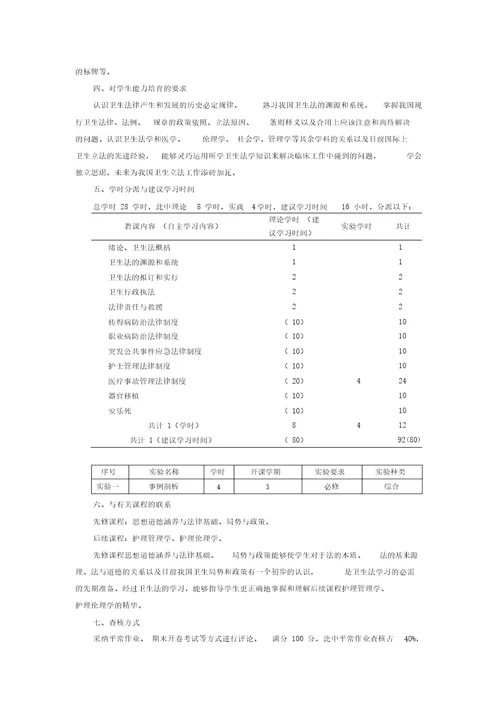 卫生法教学大纲