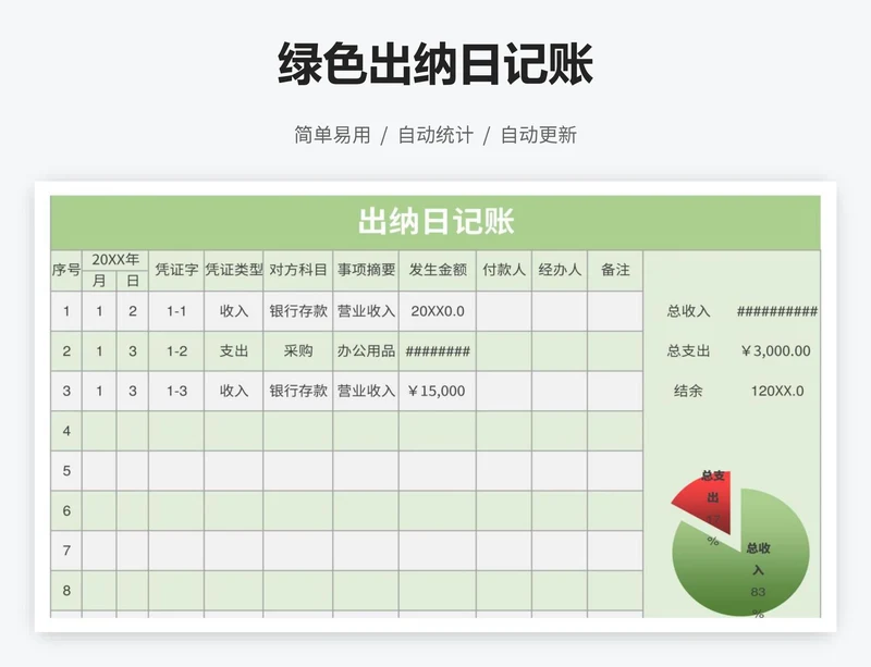 绿色出纳日记账