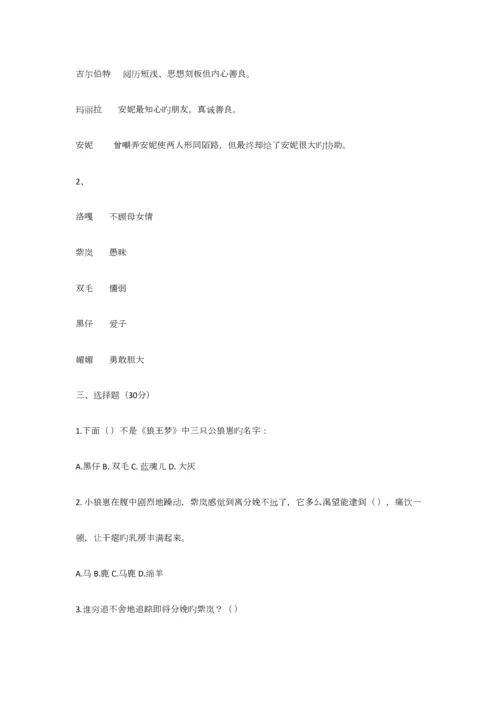 2023年狼王梦阅读知识测试.docx