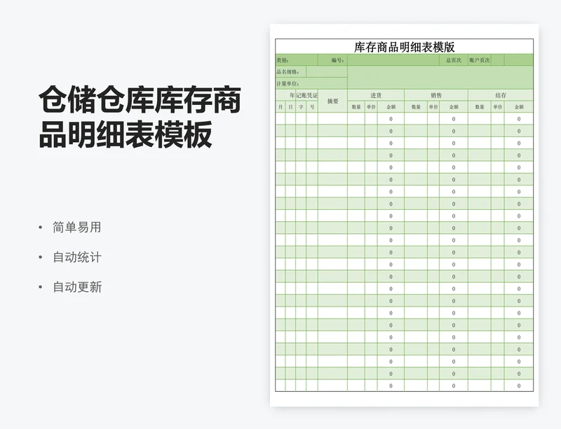 仓储仓库库存商品明细表模板