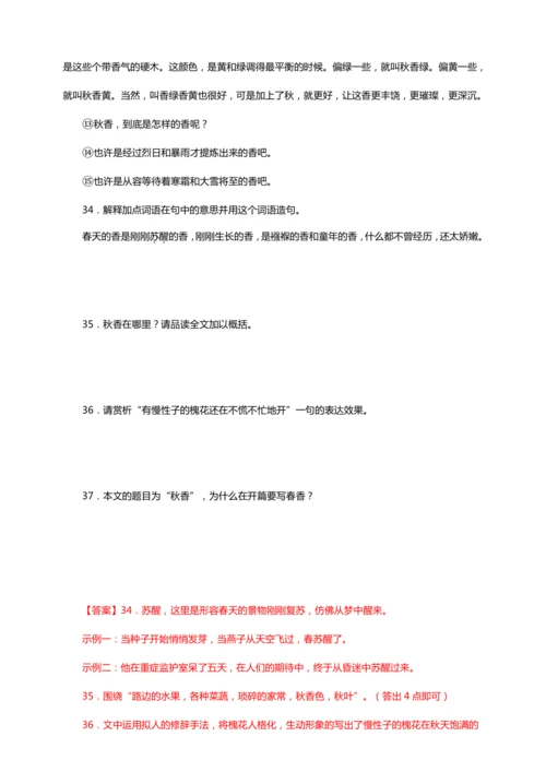 初中语文 七年级上册  散文阅读训练（三）能力训练（答案版）