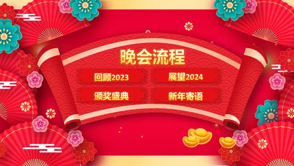 龙年2024年会新年快乐联欢晚会颁奖PPT模板