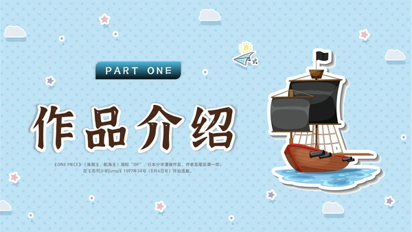 蓝色水彩卡通海贼王动漫介绍PPT中国航海日