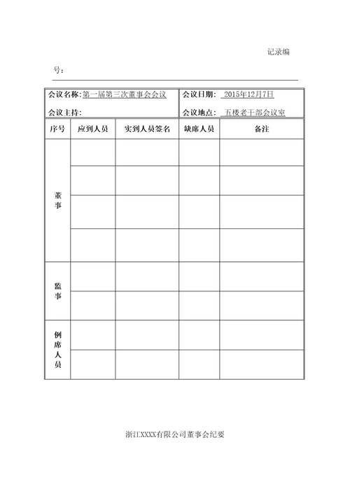 董事会会议通知签到表会议纪要全套格式