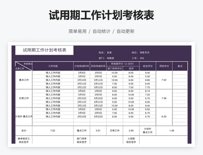 试用期工作计划考核表