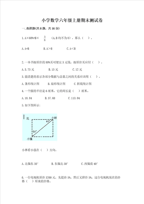 小学数学六年级上册期末测试卷精品典型题